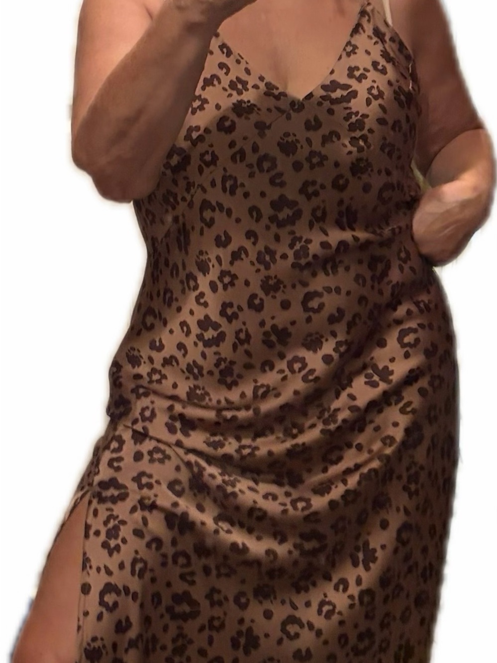 2 Slip Dresses:  Copper Leopard & Green Tropical Satin Slip Dress  XL - Picture 10 of 16